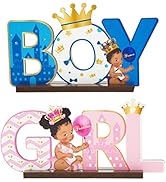 G1ngtar 2Pcs Royal Prince or Princess Gender Reveal Wooden Table Centerpieces African American Bo...