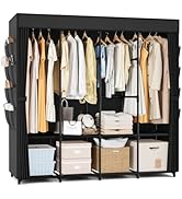 BrFoYu Portable Closet for Hanging Clothes, 67 Inch Wide Portable Wardrobe Closet with Cover, 4 H...