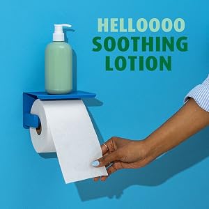 Woman taking some Charmin ultra gentle toilet paper . Image reads "Hello Soothing Lotion"