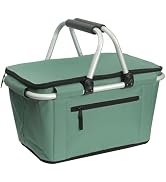 Picnic Basket, SIYUAN Collapsible Shopping Basket with Handles 27L Large Market Basket with Lid R...