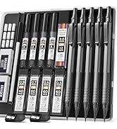Nicpro Black Art Mechanical Pencil Set, 5PCS Metal Drafting Pencils 0.3, 0.5, 0.7, 0.9, 2mm Graph...