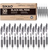 Sikao Gray Gel Pens Bulk 30 Pack + 12 Refills, Black Ink 0.7mm Fine Point Smooth Writing No-Smudg...