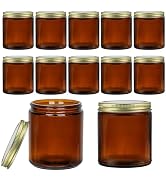 ELAORY 8 Oz Glass Jars with Lids,12 Pack Amber Glass Jars with Lids, Small Canning Jar, Candle Ja...