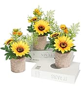 Tiyard 3pcs Sunflower Decor Artificial Potted Plants Yellow Fake Flower in Pots, Artificial Sunfl...