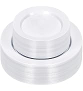 Bestluck 100PCS White Plastic Plates, Heavy Duty Disposable Plastic Plates with 50PCS 10.25inch D...