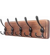 Dseap Coat Rack Wall Mounted - 5 Tri Hooks, Heavy Duty, Wooden Wall Coat Hanger Coat Hook for Clo...