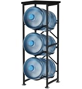 storenization 5 Gallon Water Jug Holder, 3-Tier Water Bottle Holder with Wood Top Shelf, Heavy Du...