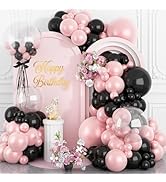 Pearl Pink and Black Balloon Arch Kit, Double Stuffed Pink Black Balloons Garland 18/12/10/5 Inch...
