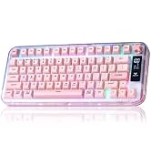 AULA K75 Wireless Gaming Keyboard,75% Pink Silent Membrane Keyboard w/Knob | Tri-Mode BT5.0/2.4GH...
