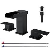 Matte Black Widespread Bathroom Faucet - Waterfall Bathroom Faucets for Sink 3 Hole, Bathroom Sin...