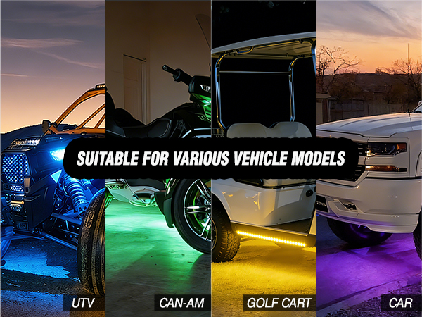2PCS Golf Cart Underbody Light Kit RGB Multi-Mode LED Neon Accent Lighting Lamp