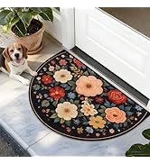 NYZE Floral Half Round Rug for Entryway, 24x36 Inch Washable Kitchen Rug Ultra-Thin Soft, Non-Sli...