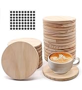 24 PCS Unfinished Round Wood Coasters, SIJDIEE 4 Inch Blank Wooden Craft Coasters with Non-Slip F...