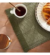 ZeeMart Macrame Style Boho Placemats Set of 6, Moss Decorative Natural Farmhouse Cotton Woven Pla...
