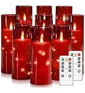 Raycare Flameless LED Candles with Embedded Star String, 9 Pcs Battery Operated Acrylic Pillar Ca...
