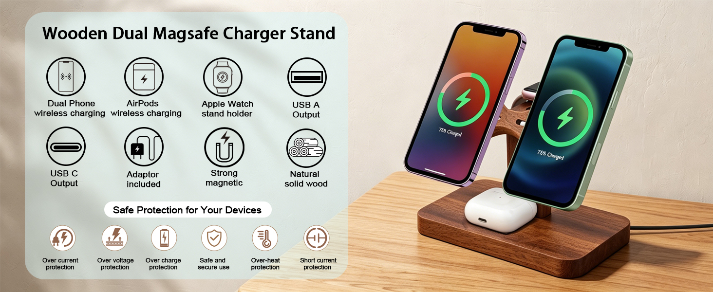 dual phone charging station dual magsafe charger stand 2 phone wireless charging station apple