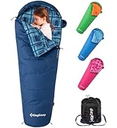 KingCamp 54° F Kids Mummy Sleeping Bag, Lightweight Waterproof & Compact Flannel Sleeping Bags Co...