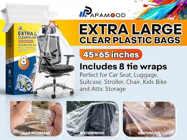Big clear plastic bag for luggage covers and car seat covers; extra large.