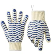 BLUESTEER Oven Gloves 932°F Heat Resistant Oven Mitts with Fingers, Heat Proof BBQ Grill Gloves S...