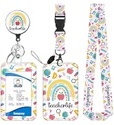 Rainbow Teacher Lanyards for ID Badges Holder Retractable Badge Reel with Clip Funny Badge Holder...