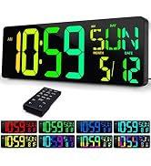 KMMKGG Digital Wall Clock Large Display, 17.2" LED Wall Clock RGB Color Changing, Count Up/Down T...