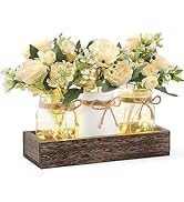 Mkono Mason Jar Lights Centerpiece Table Decor for Dining Room Farmhouse Wood Tray with 3 Jars Fl...