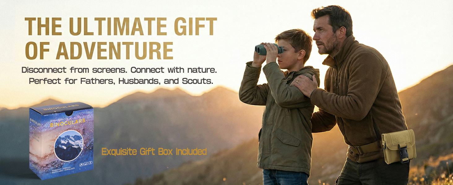12x25 Binoculars Gift for Men Dads Boy Scouts. Father Son Bird Watching Hunting Tactical Gear.
