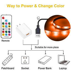 Rainbow color LED strip light with remote