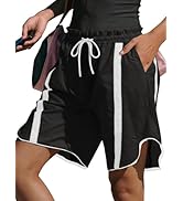 Fisoew Womens Baggy Cargo Shorts Casual Wide Leg Knee Length Drawstring Elastic Waist Workout Run...
