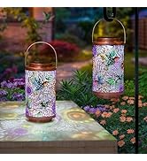 2Pack Solar Lanterns Outdoor Waterproof Hummingbird Gardening Gifts for Women, Multicolor Solar L...