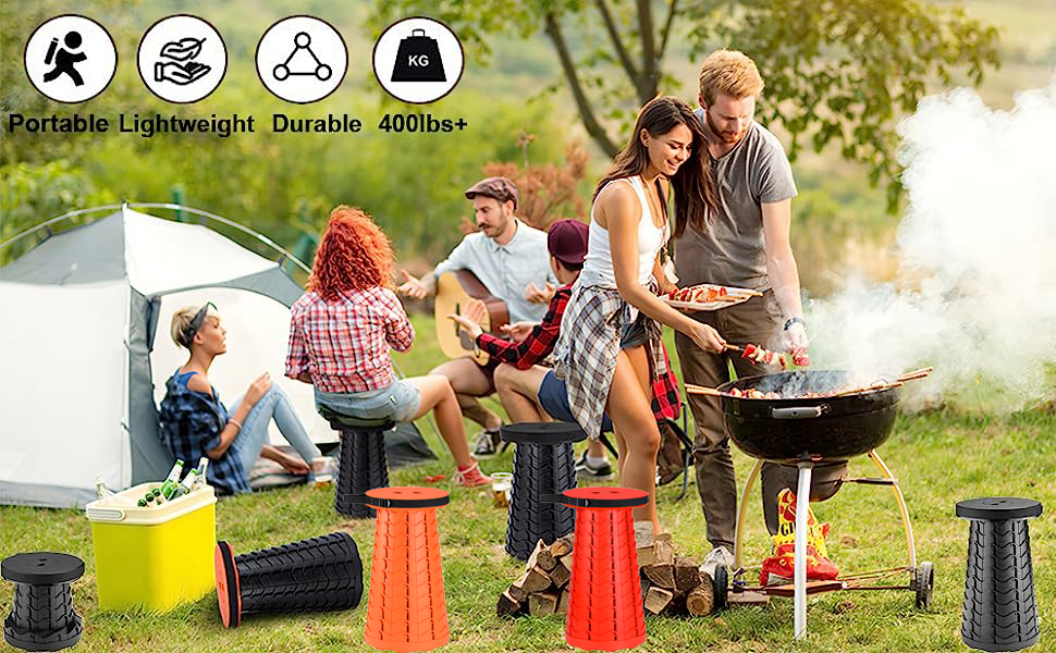 collapsible stool folding camping foldable retractable telescopic telescoping outdoors hiking BBQ