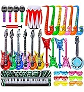 Max Fun Inflatable Rock Star Toy Set, 30 PCS 80s 90s Party Decorations Inflatable Party Props Mus...