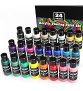 Pouring Acrylic Paint Kit, Ready to Pour, 24-Color Set, Includes Metallics, High-Flow Liquid Acry...