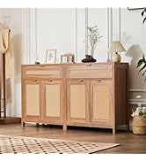 VEVOR Rattan Buffet Cabinet with 4 Magnetic Doors and Adjustable Shelves - Sideboard for Hallway,...