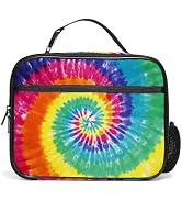 Tie Dye Lunch Box for Girls Women, Insulated Reusable Rainbow Lunch Bag with Water Bottle Holder ...