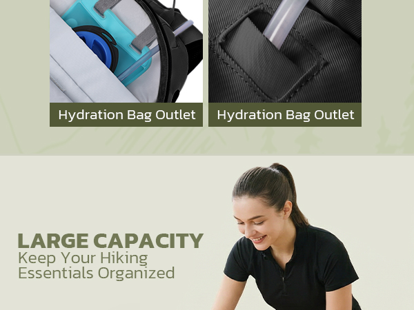 This backpack features a compartment for a water bladder. Easy to drink water while on the trail