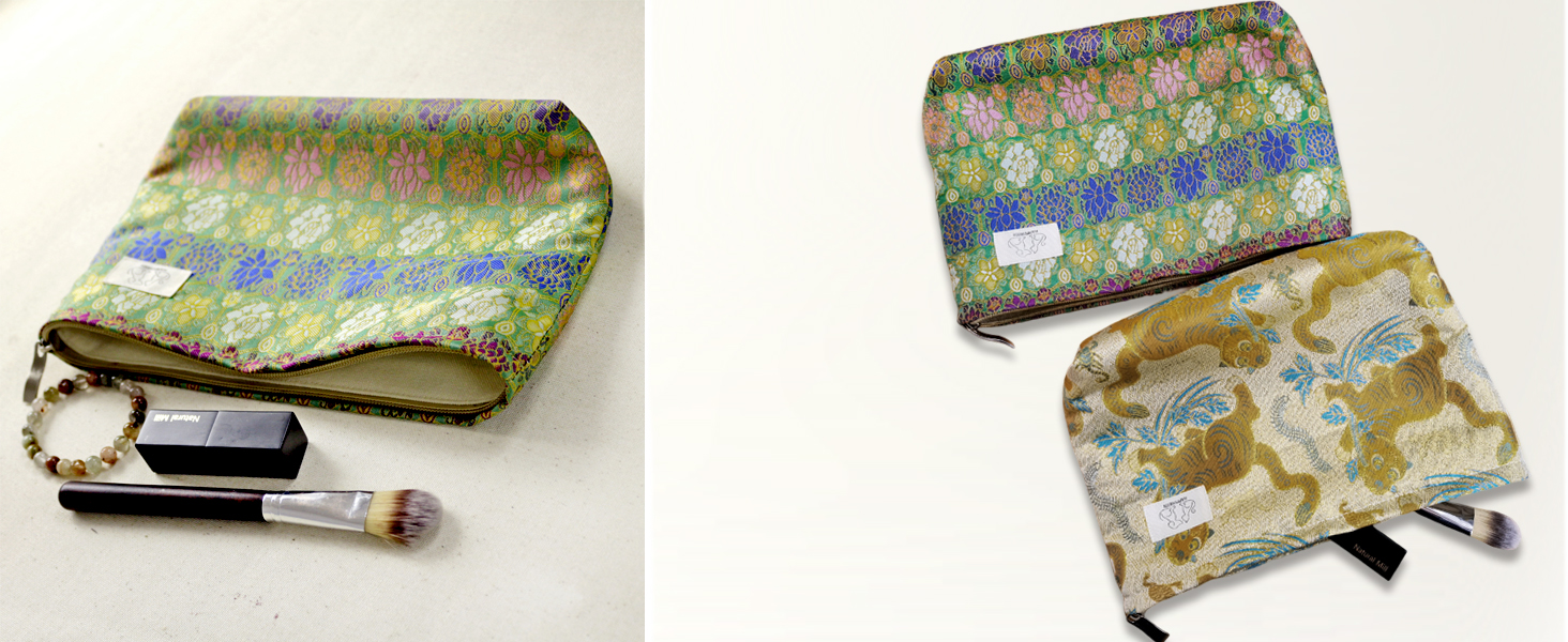 Cute pouch for makeup toiletries, travel, organizing, storage, unique tiger and Bohemian Lotus