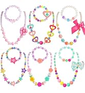 PinkSheep Kids Classic Jewelry, 6 Sets of Beaded Necklaces and Bracelets for Girls, Favors Bags f...