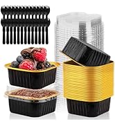 CXIIPOL 35 Pack 5 OZ Square Mini Baking Pans with Lids, 3.5x3.5 Inch Mini Cake Tins, Aluminum Foi...