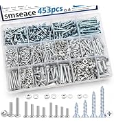 smseace 453Pcs Wood Screws with Nuts and Bolts Assortment Kit 21-Sizes M3/M4/M5/M6 Nut Bolt Washe...