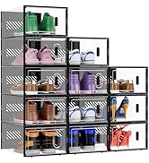 BALEINE 12 Pack Stackable Shoe Storage Boxes Fit Size 9, Thickened Clear Shoe Box Bins with Lids,...