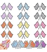 Jongdari 18pcs Checkered Racing Flag Patches Iron On Patches for Hats, Racing Day Multicolour Emb...