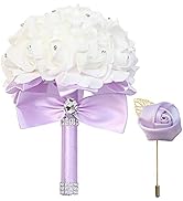 ZOIPPDMS Wedding Bouquet, Artificial Roses Bouquet for Bride Bridesmaids with Crystal Diamond Sof...