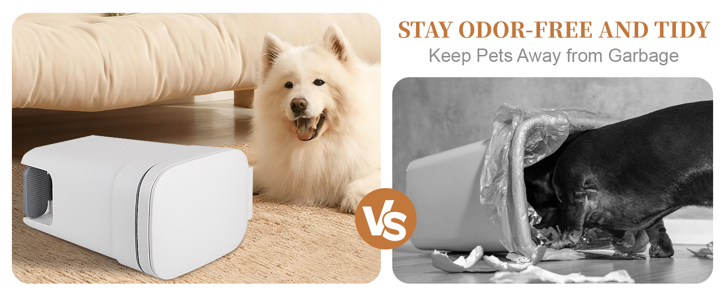 garbage can with lid, stay odor-free and tidy, keep pets (cat, dog) away from garbage