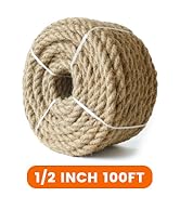 MERIANE Jute Rope 1/2inch X 100 ft, Natural Twisted Manila Rope Thick, Multipurpose Braided Hemp ...