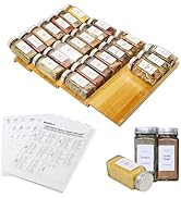 KitHero Spice Drawer Organizer with 24 Spice Jars and 216 Labels,Non-slip Rubber, Bamboo 4 Tier S...