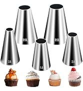 Hendiy 5 Pieces Large Round Piping Tip, Stainless Steel Piping Tips Professional Cake Decorating ...