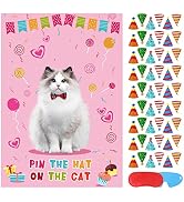 Pin The Hat On The Cat Party Game Cat Birthday Party Games for Kids, Cat Birthday Party Supplies ...
