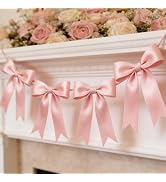 1 String Pink Bow Garland Banner Decorations, Pre-Strung Satin Ribbon Bows for Birthday, Baby Sho...