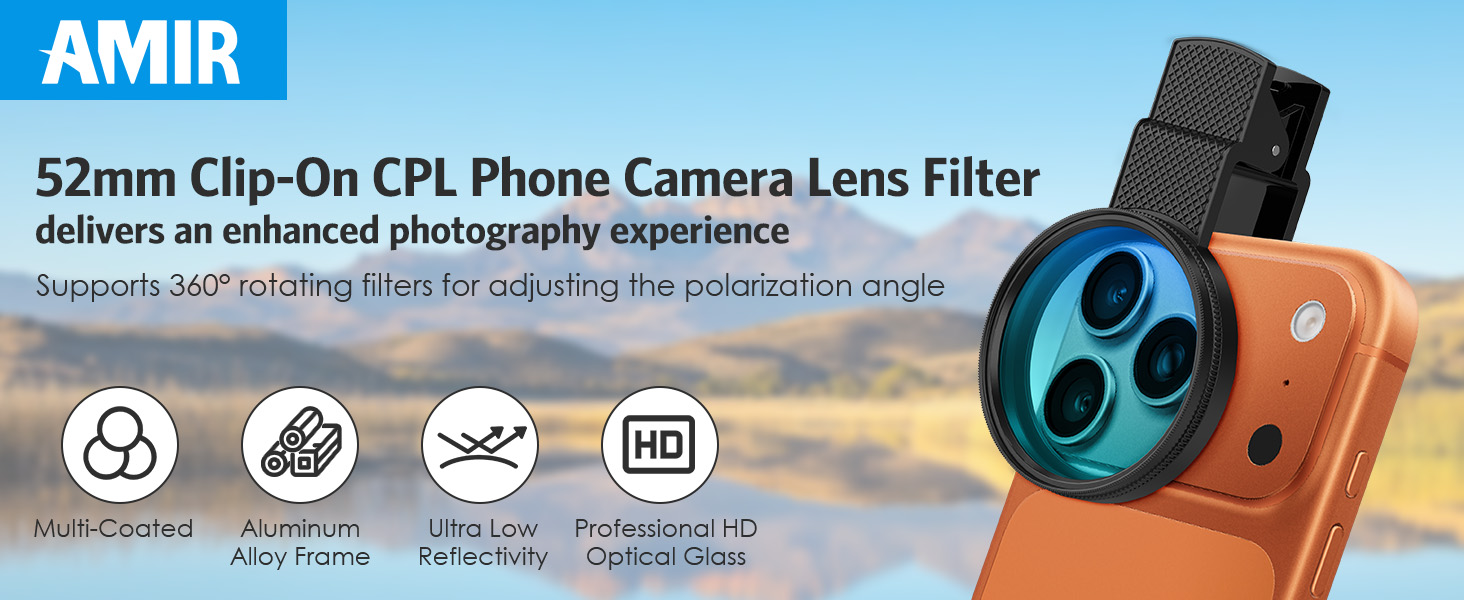 52MM Clip-on CPL Phone Camera Lens Filter,